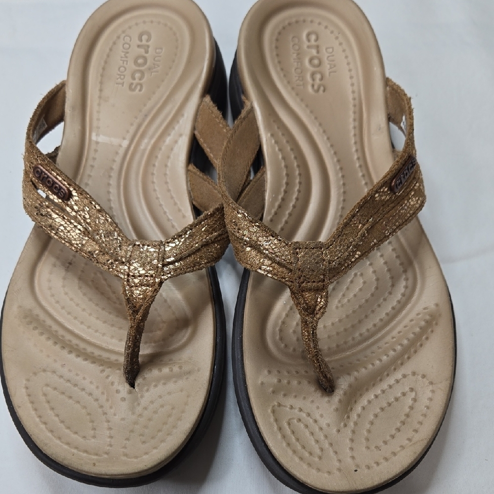 CROCS Gold and Cream Sandals with Comfort Design